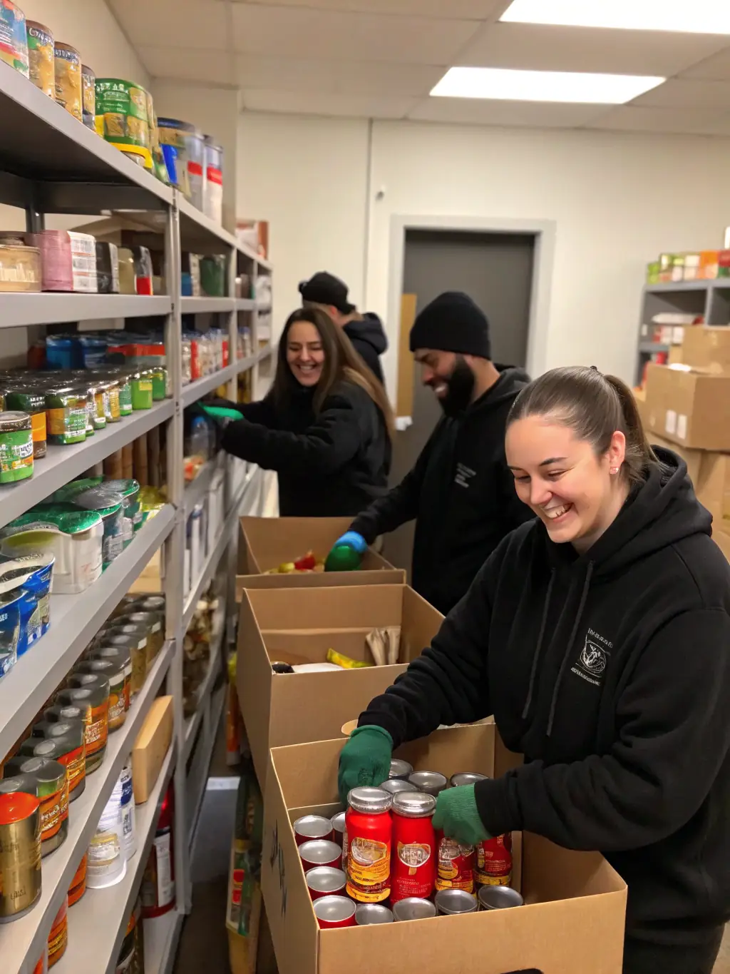 A photo of volunteers packing and distributing care packages for a humanitarian cause supported by COEUR LARZAC, emphasizing the organization's commitment to helping those in need.